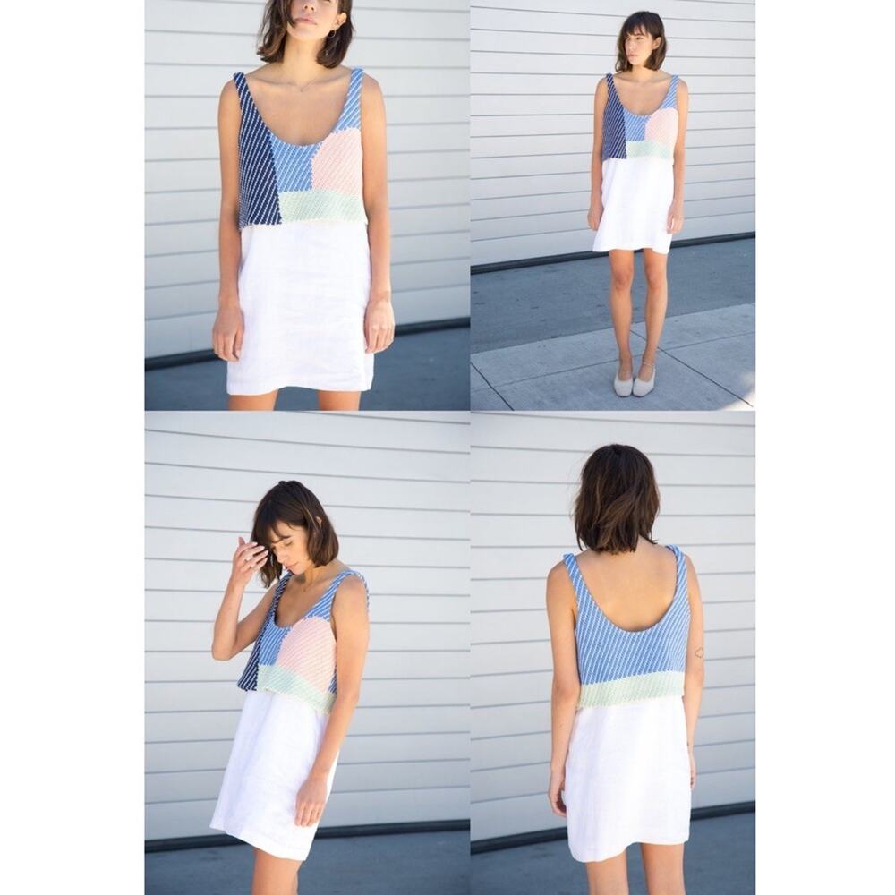 Mara Hoffman Sleeveless Weaved Pattern Mini Dress 6 Oversized Linen Colorful